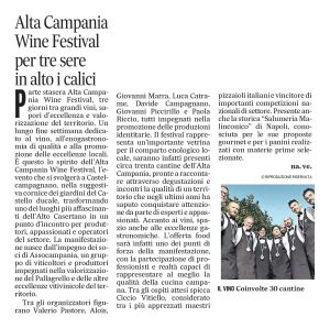 Il Mattino racconta l’Alta Campania Wine Festival: Alois tra gli organizzatori